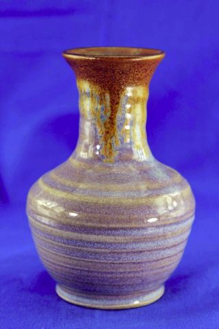 Vintage Pigeon Forge Pottery Blue Brown Crystalline Glaze Vase Signed D.  Boling