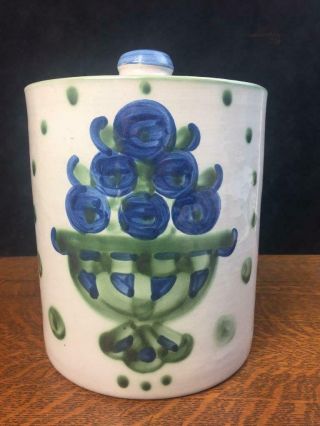 M.  A.  Hadley Pottery Bouquet 8 1/4 " Tall Canister Jar & Lid Storage Vtg Blueberry