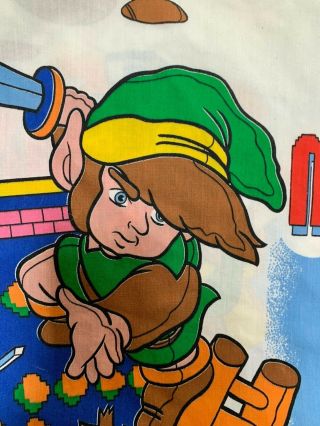 Vintage 1988 Nintendo Mario bros.  the legend of Zelda TWIN flat bed sheet 3