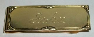 Vintage Money Clip / Gf - Gold Filled / Engraved With Name John / Large - 2 5/8 "