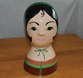 Vintage Hand Painted Ceramic Pottery Mannequin Womans Head Hat / Wig Stand Form