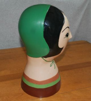 Vintage Hand Painted Ceramic Pottery Mannequin Womans Head Hat / Wig Stand Form 4