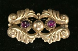 Vintage Taxco Mexico - Sterling Silver & Amethyst Pin Brooch,  Signed Ae In Heart