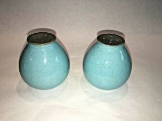 Vintage Harker Ware Blue Mist Salt & Pepper Set Speckle Stoneware China Usa Htf