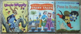 3 Vintage Little Golden Books Uncle Wiggily,  Fairy Tales,  Puss In Boots
