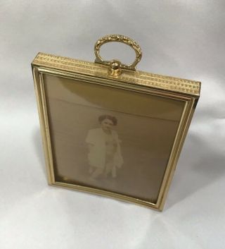 3” x 4” Convex Glass Vtg Goldtone Metal Ornate Photo Frame Bathing Beauty 3
