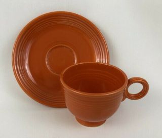 Fiestaware Vintage Red Footed Tea Cup And Saucer Set Fiesta - Hlc