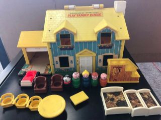 1969 Vintage 952 Fisher Price Little People Play Family House & Accessories