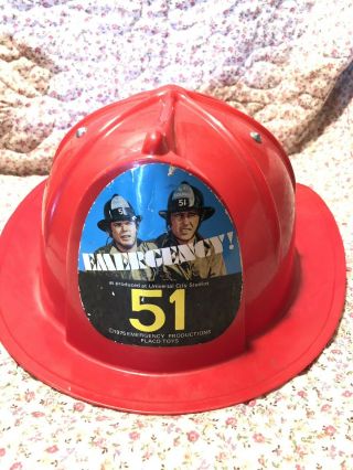 Vintage 1975 Emergency 51 Red Toy Fire Helmet Fireman Firefighter Hat