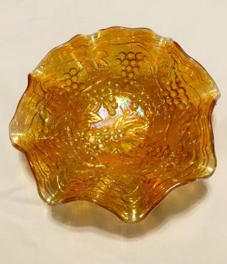 Imperial Grape Marigold Carnival Glass Small Fluted Edge Bowl 6” Vintage