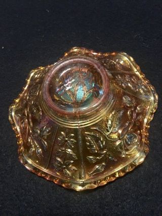 Imperial OPEN ROSE Marigold Carnival Glass Small Fluted Edge Bowl 5 1/2” Vintage 3