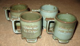 4 Vintage Prairie Green Frankoma Pottery Louisiana Crawfish Demitasse Cups Mugs 2