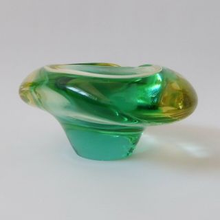 Vintage Murano Art Glass Bowl.  Green/amber Cased Biomorphic Ashtray Dish 50s/60s