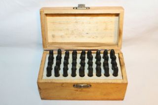 Vintage 36 Piece Steel Metal Punch 1/8” Letter & Stamping Kit,  Wood Box Set