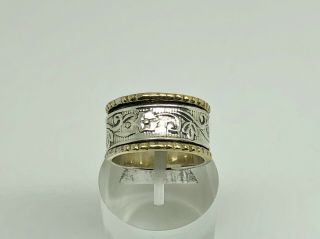 Vintage Gilt Sterling Silver Art Nouveau Style Floral Spinner Band Ring Size M