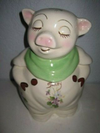 Vintage Mccoy Pottery Pig Cookie Jar Smiley Ceramic