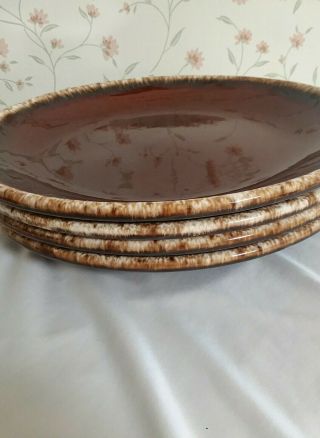 4 Vintage Hull 10.  5” Brown Drip Glaze Dinner Plates Usa Hull Pottery.