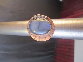 Natural Labradorite 925 Sterling Silver & Copper Ring Artisan Sz 7 Vtg Atlantian