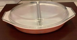 Vintage Pyrex Pink Daisy Pattern Oval Casserole Divided Dish 1 1/2 Quart W/lid
