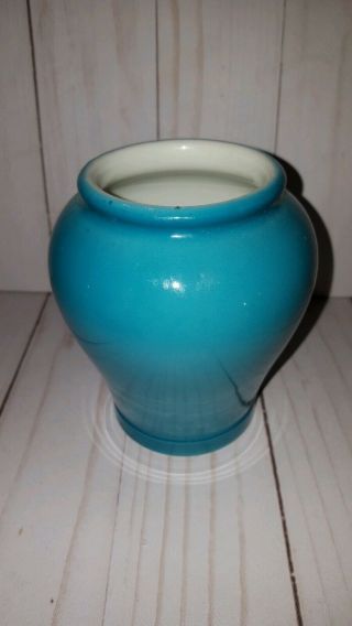Vintage 4.  5 " Teal Blue Color Pottery Vase Fortnum & Mason London