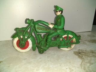 Vintage Cast Iron Hubley Champion Police Cop Toy Motorcycle 7 " Long,  Metal Wheels