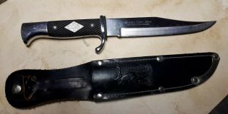 Vintage H45 Solingen German Bowie Knife W/leather Sheath/8 " Fixed Blade/used