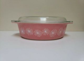 Vintage Pyrex Pink Daisy 045 Oval Casserole Dish 2 - 1/2 Quart With Lid