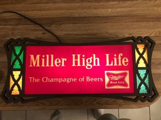 Cl/vintage 1960s Miller High Life Beer/bar/stained Glass Look/light Up Sign