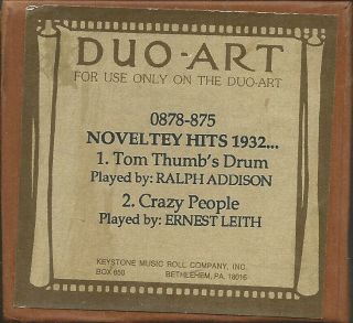 Piano Roll Vintage " Duo Art " Ex Novelty Hits 0878 - 875 Large