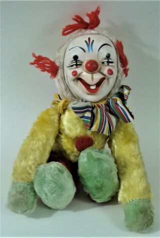 Vintage Ideal Wind Up Tumbling Plush Rubber Face Clown Doll Toy Orig Tag
