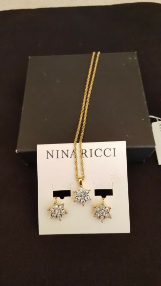 Nina Ricci Vintage Jewelry Nib Clip Earrings And Necklace Set