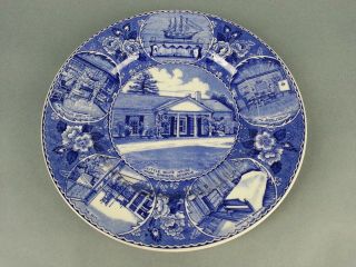 Vtg Old English Staffordshire England The Little White House Plate Blue White