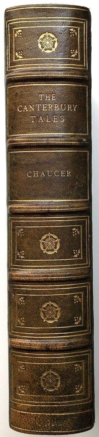 Geoffrey Chaucer / Canterbury Tales in fine inlaid Riviere Binding showing 1928 3