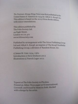The Postman Always Rings Twice - James M.  Cain - Folio Society Edition - 2012 6
