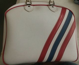 Vintage Bowling Ball Bag Zipper Red White Blue With Wire Rack