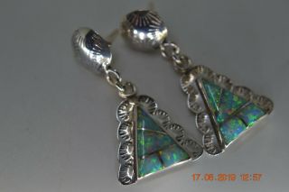 Vintage Native American Sterling Silver Navajo Fire Opal Signed Earrings