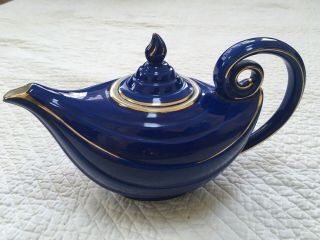 Vintage Hall Pottery 6 Cup Art Deco Cobalt Blue Gold Aladdin Genie Lamp Tea Pot