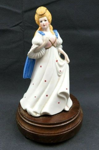 Vintage Bisque Porcelain Princess Cinderella Figurine Music Box