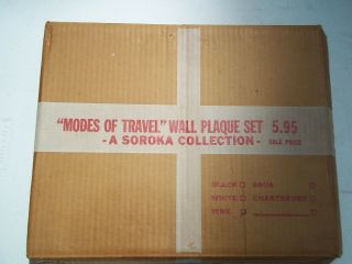 Vintage 4 pc pink chalkware modes of travel wall plaque set With Box 2