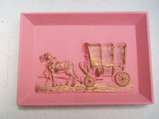 Vintage 4 pc pink chalkware modes of travel wall plaque set With Box 5