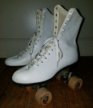 Vintage Arrow White Boots Roller Skates Size 6 Ladies Wooden Wheels Womens
