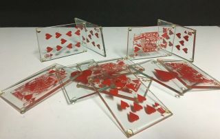 11 Vtg Poker Card Glass Party Coasters Playing Card Design Hearts