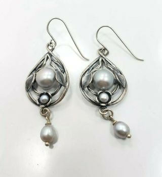 Vintage Israel Sterling Silver 925 Pearl Flower Ladies Earrings