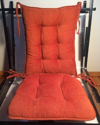 Vintage Orange Velvet? Seat Cushion Tie On Back & Seat Cushions Set