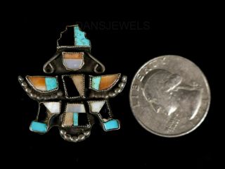 50s Old Pawn Vintage Zuni Knifewing Turquoise Inlay Handmade Sterling Bolo Tie
