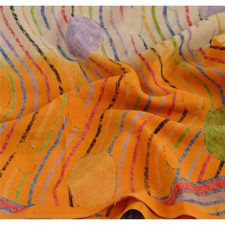 Sanskriti Vintage Saree 100 Pure Crepe Silk Printed Sari Craft Dress Fabric 5