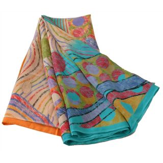 Sanskriti Vintage Saree 100 Pure Crepe Silk Printed Sari Craft Dress Fabric 6