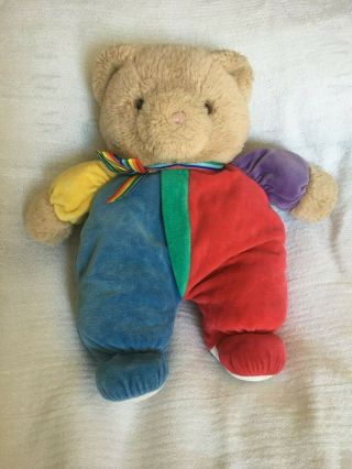 Vintage Eden Teddy Bear Primary Colors 12 " Plush Rainbow Velour Stuffed Toy