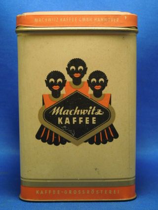Vintage German Black Americana Machwitz Kaffee Coffee Steel Tin