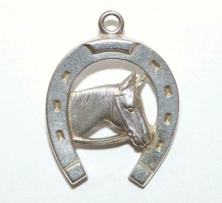 Lucky Horse & Horseshoe Sterling Silver Vintage Bracelet Charm With Gift Box 3g